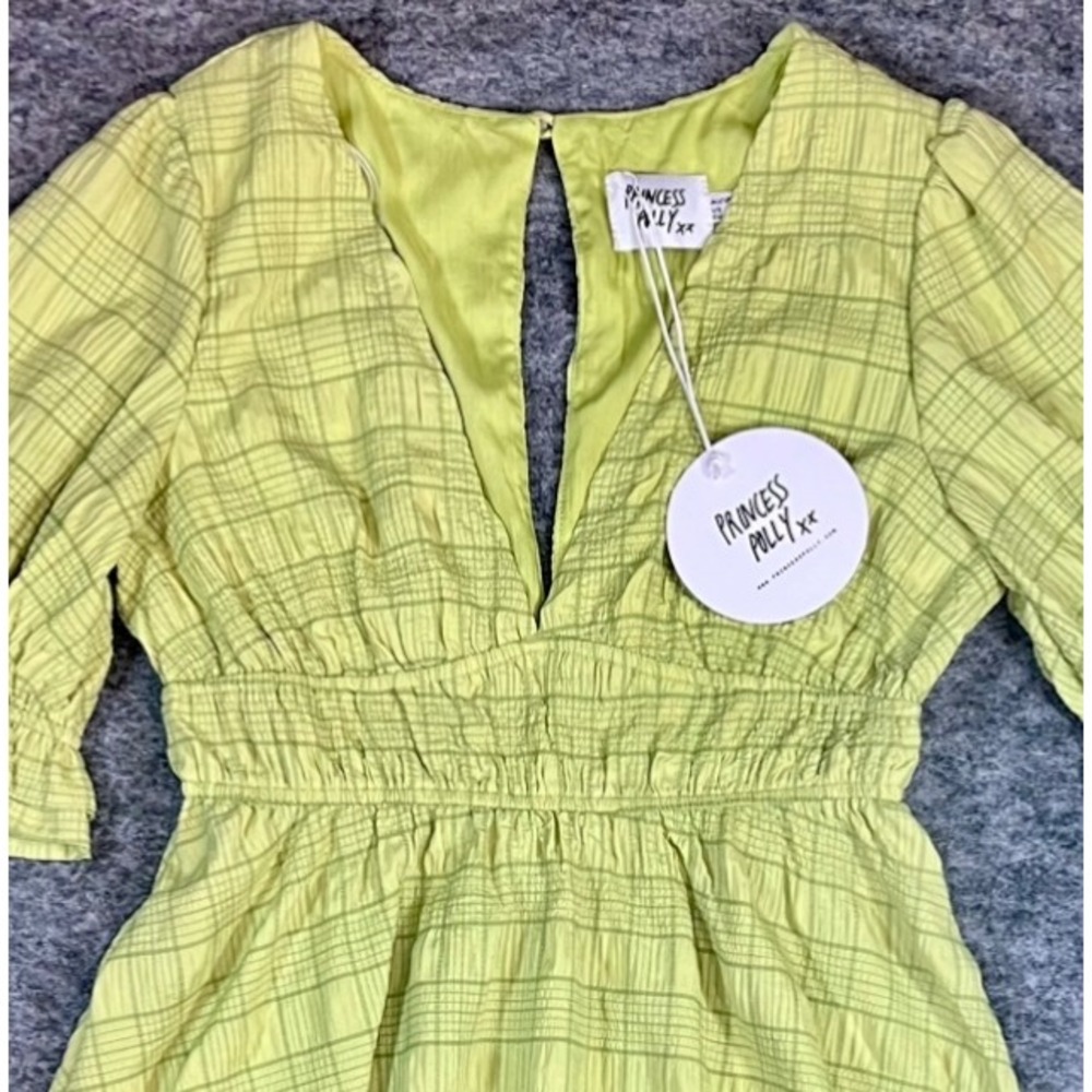 Princess Polly Mini Dress Womens 8 Green Plaid Puff Sleeve Cottagecore Summer - Picture 4 of 10